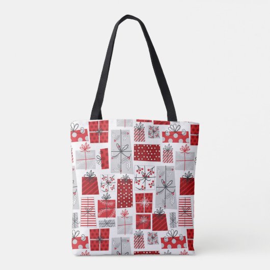 kerstcadeautjes met rode zilveren Feestdagen Tote Bag (Achterkant)