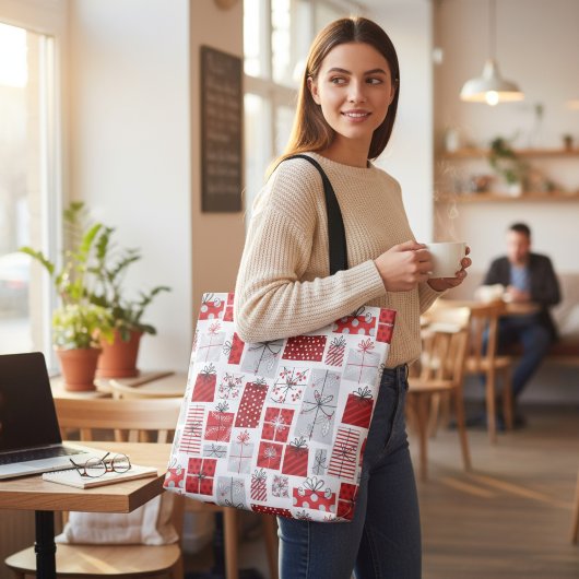 kerstcadeautjes met rode zilveren Feestdagen Tote Bag