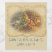  kerstcadeautjes onder de boom achterlaten wijn etiket (Enkel label)