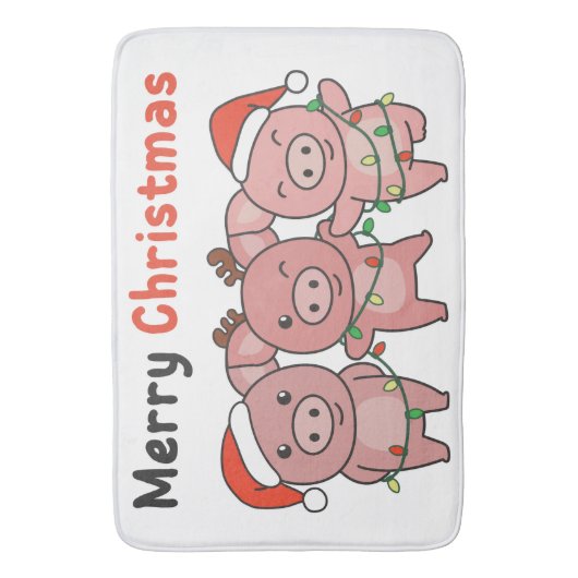 kerstcadeautjes pigs Merry Kerstmis Badmat (Voorkant Verticaal)