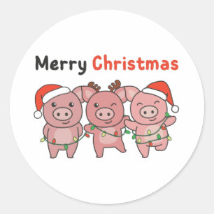 kerstcadeautjes pigs Merry Kerstmis Ronde Sticker