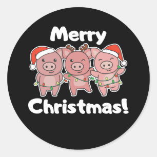 kerstcadeautjes pigs Merry Kerstmis Ronde Sticker