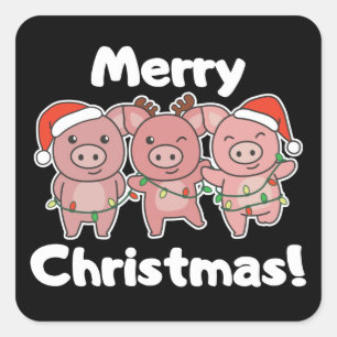 kerstcadeautjes pigs Merry Kerstmis Vierkante Sticker