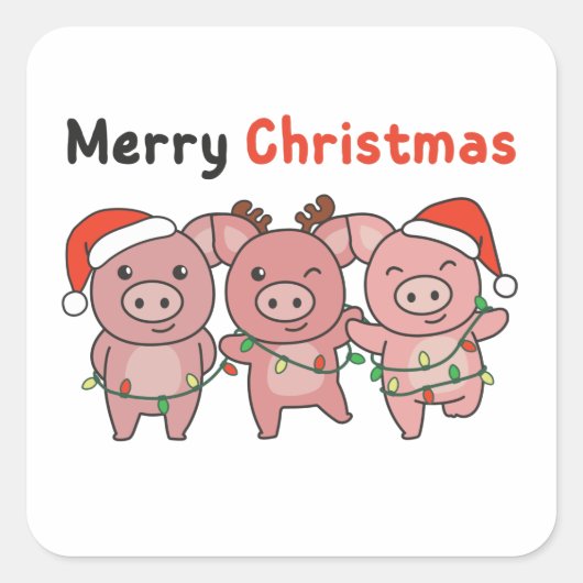 kerstcadeautjes pigs Merry Kerstmis Vierkante Sticker (Voorkant)