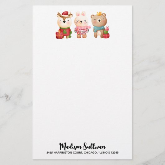 kerstcadeautjes - rendieren, Beer en konijn Briefpapier (Voorkant)