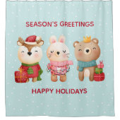 kerstcadeautjes - rendieren, Beer en konijn Douchegordijn (Voorkant)