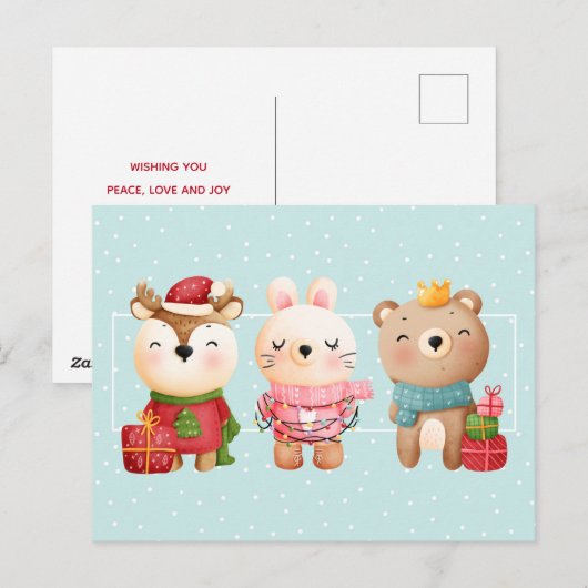 kerstcadeautjes - rendieren, Beer en konijn Feestdagenkaart (Voorkant / Achterkant)