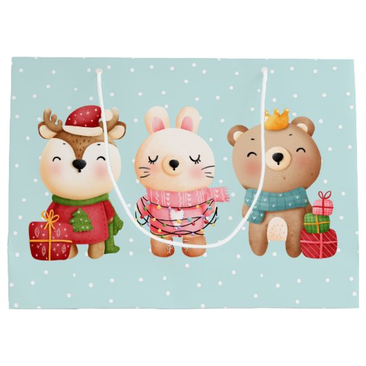 kerstcadeautjes - rendieren, Beer en konijn Groot Cadeauzakje (Achterkant)