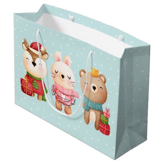 kerstcadeautjes - rendieren, Beer en konijn Groot Cadeauzakje (Achterkant Gekanteld)