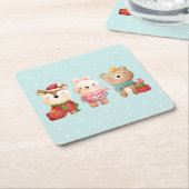 kerstcadeautjes - rendieren, Beer en konijn Kartonnen Onderzetters (Schuin)