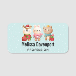 kerstcadeautjes - rendieren, Beer en konijn Naamplaatje