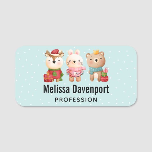 kerstcadeautjes - rendieren, Beer en konijn Naamplaatje (Voorkant)