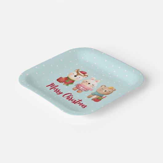 kerstcadeautjes - rendieren, Beer en konijn Papieren Bordje (Gebogen)