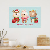 kerstcadeautjes - rendieren, Beer en konijn Poster (Keuken)