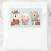 kerstcadeautjes - rendieren, Beer en konijn Rechthoekige Sticker (Tas)