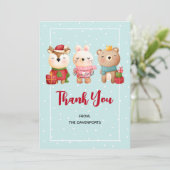 kerstcadeautjes - rendierlijk Beer en konijn Dank  Bedankkaart (Staand voorkant)