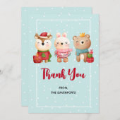 kerstcadeautjes - rendierlijk Beer en konijn Dank  Bedankkaart (Voorkant / Achterkant)