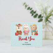 kerstcadeautjes - rendierlijk Beer en konijn Dank Briefkaart (Staand voorkant)