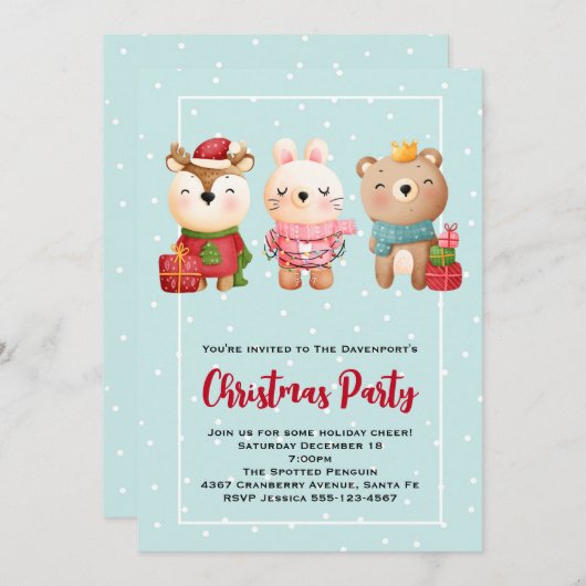 kerstcadeautjes - Rrendierpartij en konijnenpartij Kaart (Voorkant / Achterkant)