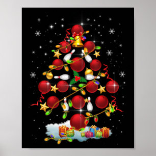 kerstcadeautjes voor Bowling-kerstboom met lantaar Poster
