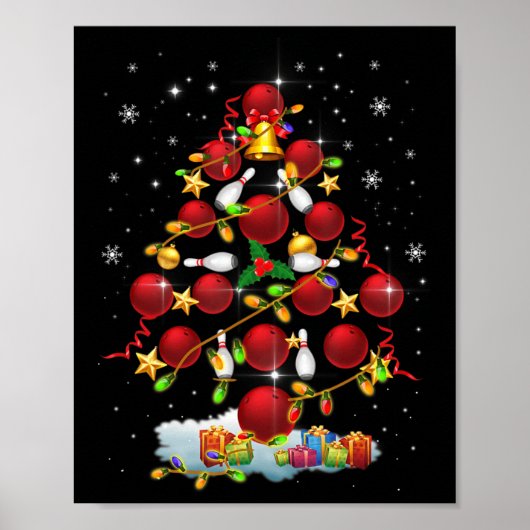 kerstcadeautjes voor Bowling-kerstboom met lantaar Poster (Voorkant)