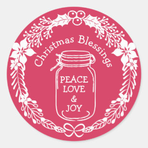 kerstcadeautjes Vredesliefhebber Mason Jar Ronde Sticker