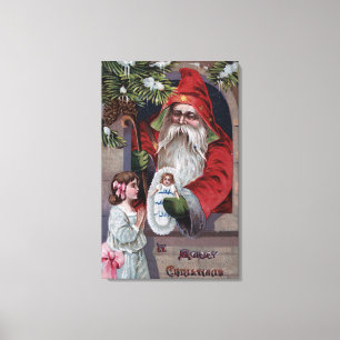 kerstcadeautjeSanta Giving Doll Canvas Afdruk