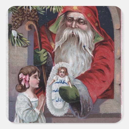 kerstcadeautjeSanta Giving Doll Vierkante Sticker (Voorkant)