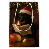 Kerstcadeauttas met zwarte labrador medium cadeauzakje (Voorkant)