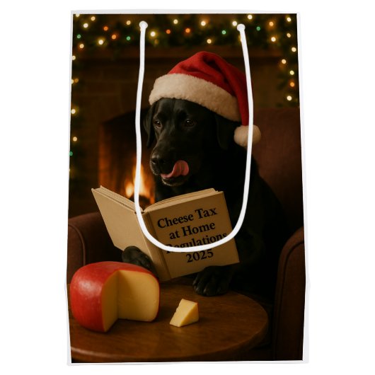 Kerstcadeauttas met zwarte labrador medium cadeauzakje (Achterkant)