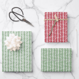 Kerstcadeauverpakking donkerrood saliegroen zigzag inpakpapier vel