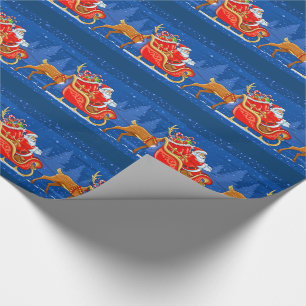 Kerstcadeauverpakking/kerstman en slee cadeaupapier