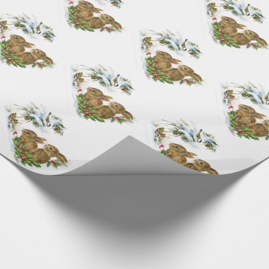 Kerstcadeauverpakking/konijnen en vogels cadeaupapier (Hoek)