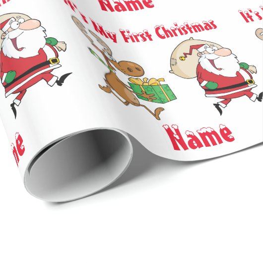 Kerstcadeauverpakking met naam Babys Eerste Kerstm Cadeaupapier (Rol Hoek)