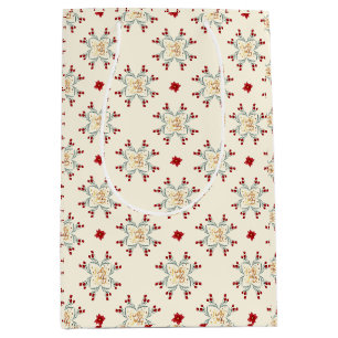 Kerstcadeauverpakking met vintage bloemstersterm medium cadeauzakje