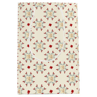 Kerstcadeauverpakking met vintage bloemstersterm medium cadeauzakje
