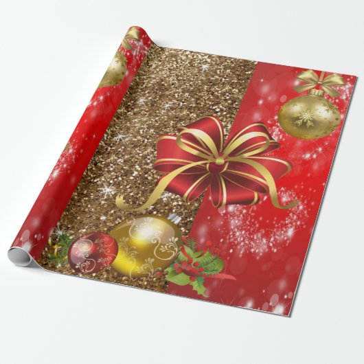 Kerstcadeauverpakking Rode Strik Cadeaupapier (Uitgerold)