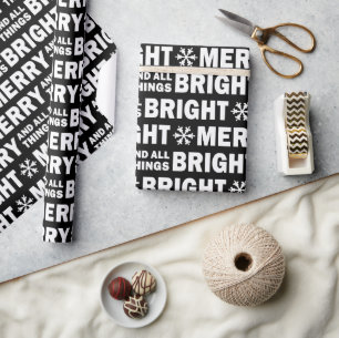 Kerstcadeauverpakking Vrolijk en helder zwart wi Cadeaupapier