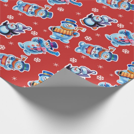 Kerstcadeauverpakking Winter Wonderland Snowfolk.  Cadeaupapier (Hoek)