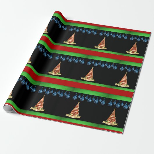Kerstcadeauverpakkings Papier Boom Zwart (Uitgerold)