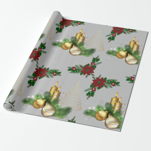 Kerstcadeauverpakkings papier Gouden Kaars (Uitgerold)