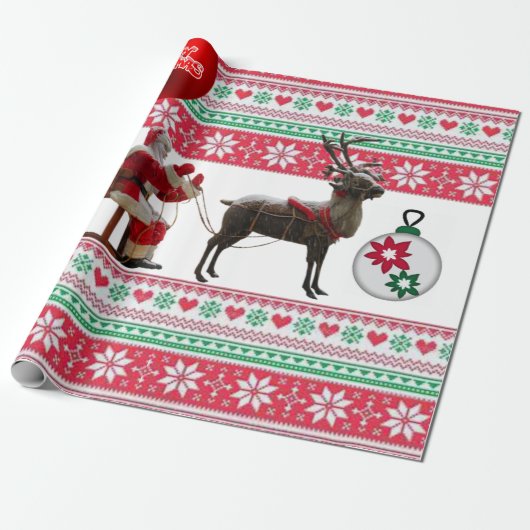 Kerstcadeauverpakkings papier Kerst slee (Uitgerold)