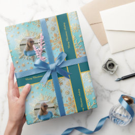 Kerstcadeauverpakkings papier met foto en tekst