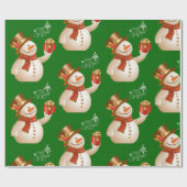 Kerstcadeauverpakkings papier Sneeuwman Groen (Vlak)