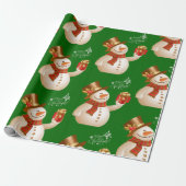Kerstcadeauverpakkings papier Sneeuwman Groen (Uitgerold)