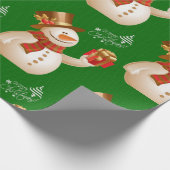 Kerstcadeauverpakkings papier Sneeuwman Groen (Hoek)