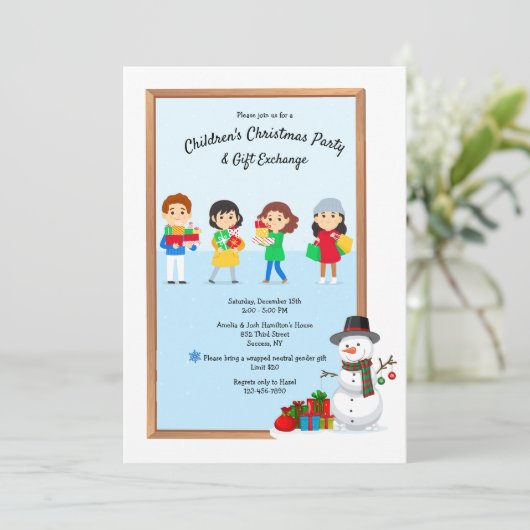 Kerstcadeauwisselfeest voor kinderen kaart (Staand voorkant)