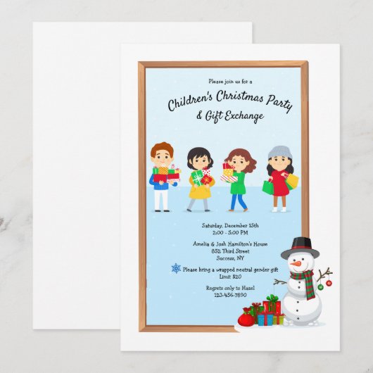 Kerstcadeauwisselfeest voor kinderen kaart (Voorkant / Achterkant)