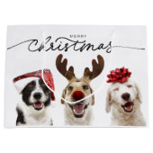 KERSTCADEAUZAK GELUKKIGE HONDEN VIEREN GROOT CADEAUZAKJE (Voorkant)