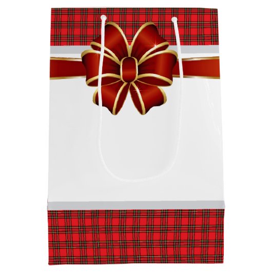 Kerstcadeauzak geruite strik Scottish Classic Medium Cadeauzakje (Achterkant)
